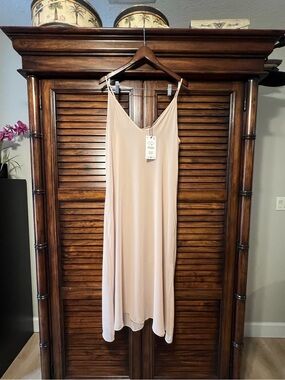 NWT Zara Slip Sheer Maxi Dress Nude Light Beige Resort Wear Romantic Cover‎ Up L